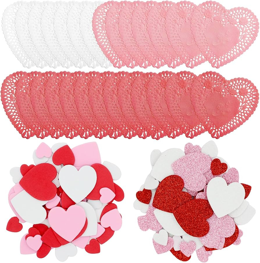 100 PCS Heart Doilies, 2 Bags Foam Heart Stickers, Valentine Stickers Set, Perfect for Valentine'... | Amazon (US)