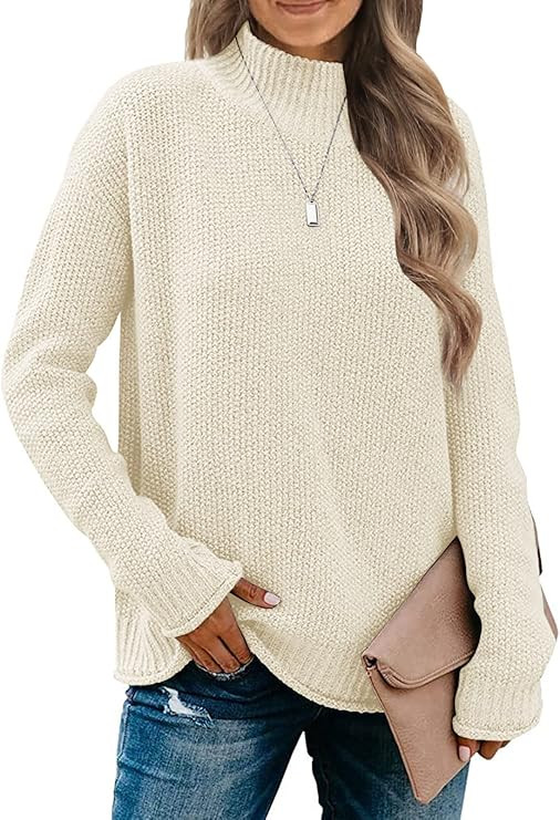 MEROKEETY Women's Long Sleeve Turtleneck Cozy Knit Sweater Casual Loose Pullover Jumper Tops | Amazon (US)