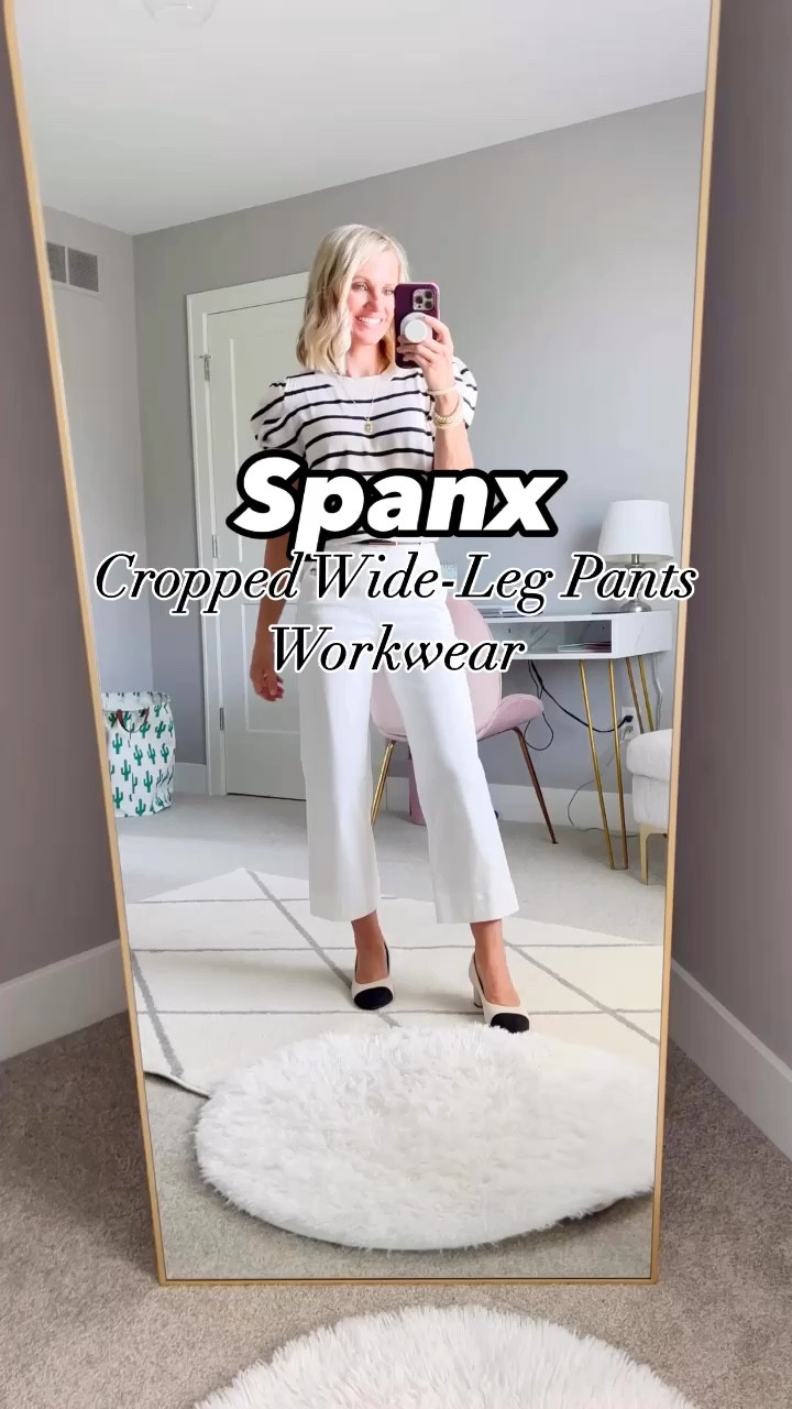 Spanx twill cropped wide-leg pants styled 3 ways! Pants- xs | striped puff sleeve top- small | black cardigan- xs | striped tank- xs || chambray shirt- xs
Spanx code for 15% off: THRIFTYWIFEXSPANX 
Uncommon James code for 20% off: KATHERINEK

#LTKStyleTip #LTKWorkwear #LTKSeasonal