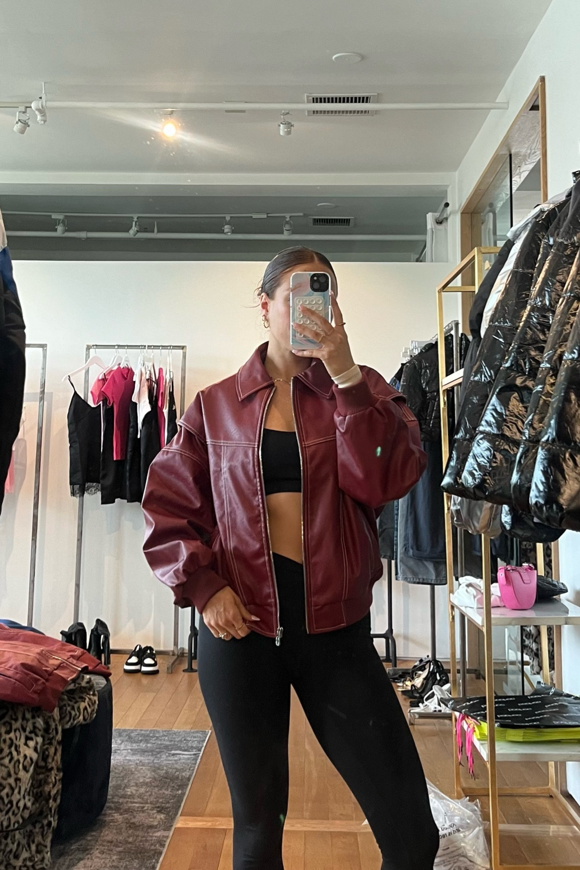 Red leather jacket bomber 