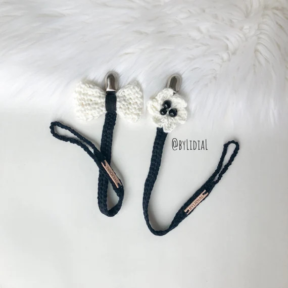 Handmade Crochet Flower Bow Pacifier Clip Baby Shower Gift Idea | Etsy (US)