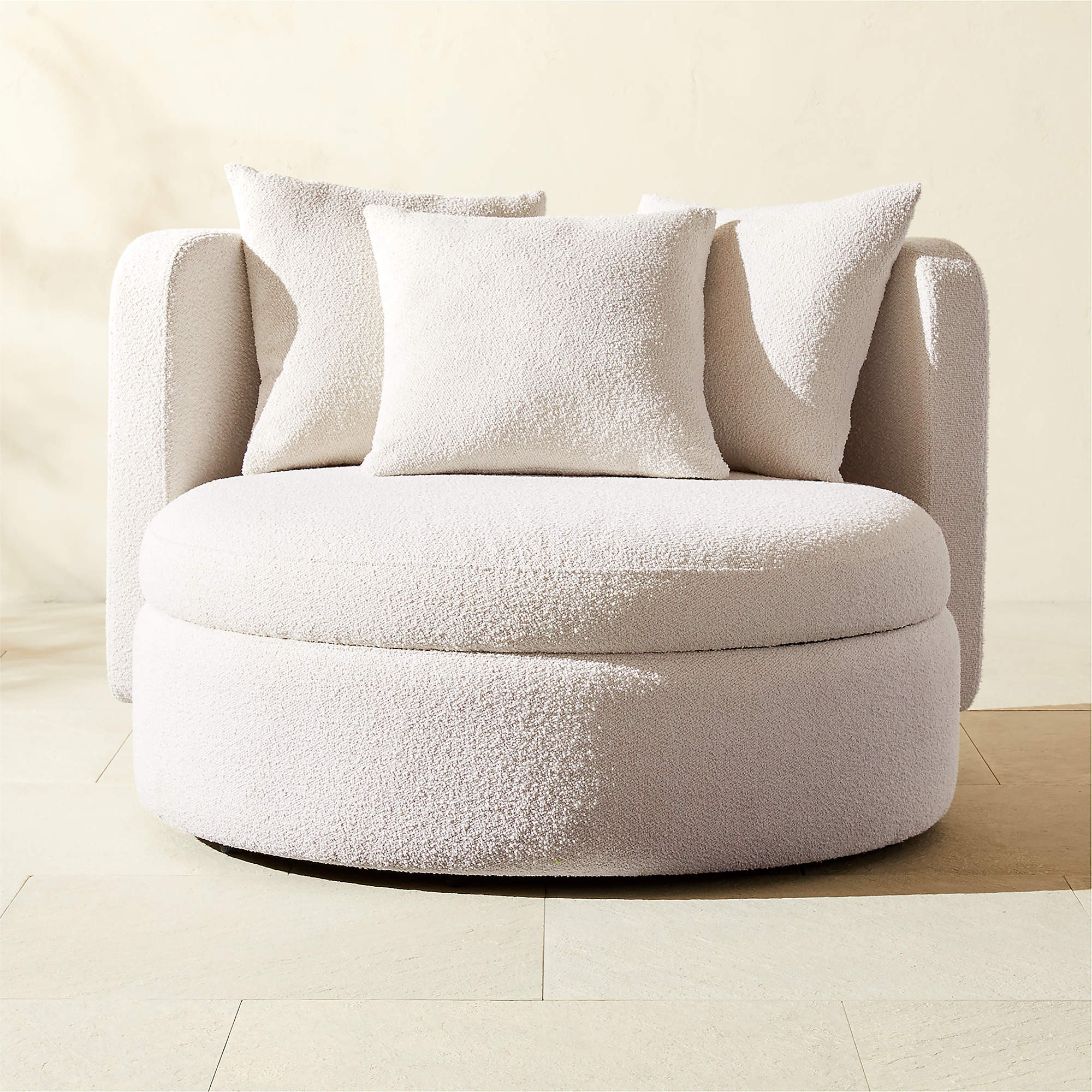 Lucie White Boucle Upholstered Outdoor Swivel Lounge Chair with Storage Set of 2 | CB2 | CB2