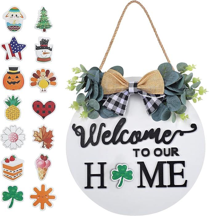 Seasonal Interchangeable Welcome Sign for Front Door Decor, Welcome to Our Home Sign with Interch... | Amazon (US)
