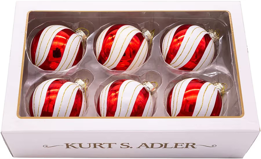 Kurt S. Adler Gold, Red and White Glass Ball, 6 Piece Ornament Set, 80MM, Multi-Color | Amazon (US)