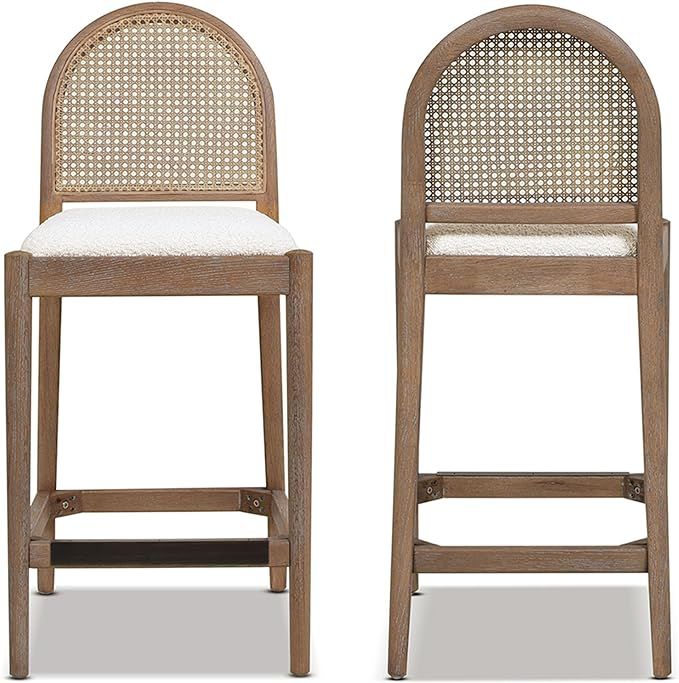 Jennifer Taylor Home Panama 26.5" Curved Back Cane Rattan Counter Stool Set of 2 Ivory White Bouc... | Amazon (US)