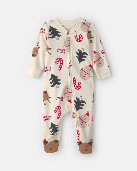 Baby Christmas Icon 100% Cotton 2-Way Zip Sleep & Play Pajamas - Cream | Carter's | Carter's Inc