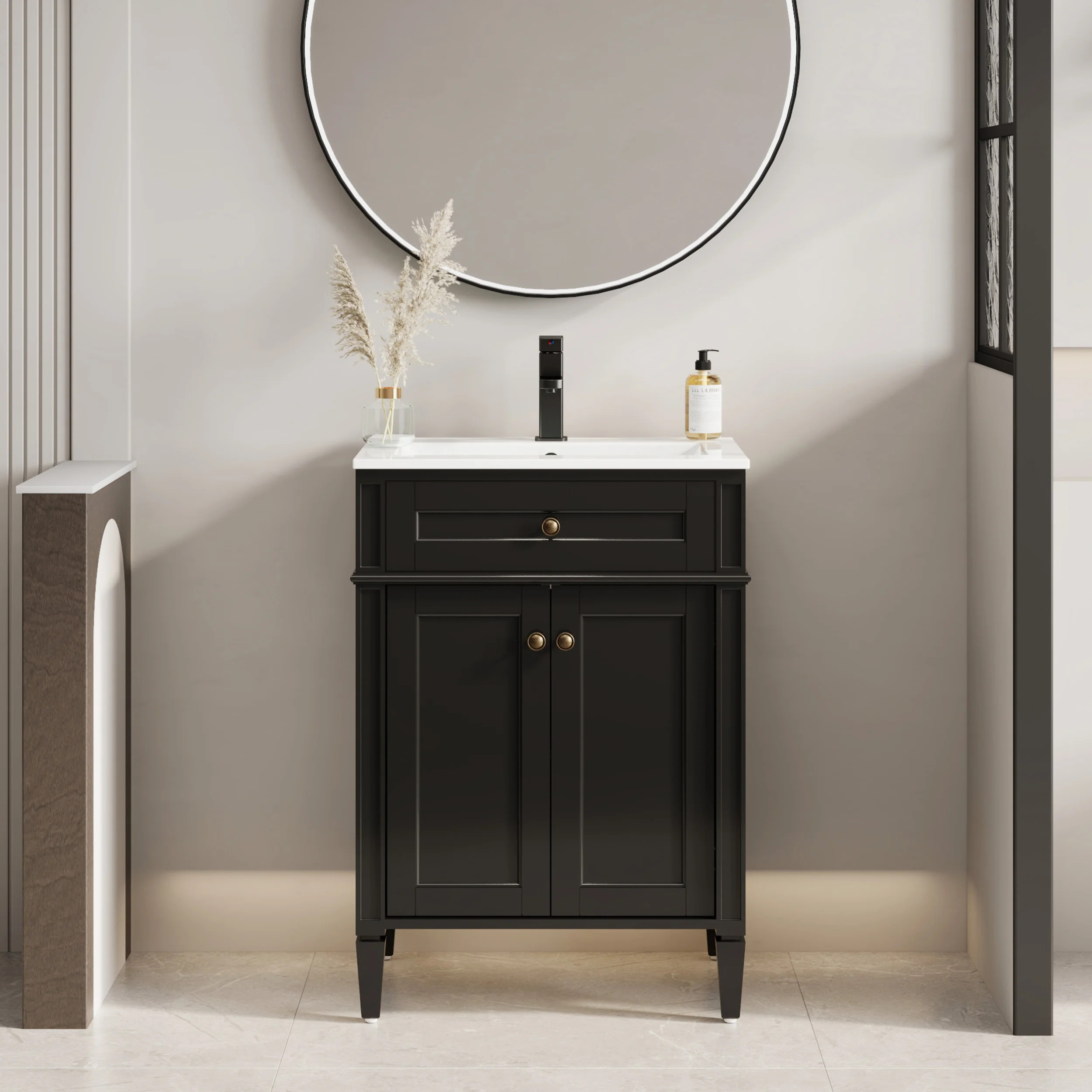 Charlton Home® Dayan 24" Freestanding Mid-century Modern Bathroom Vanity with Ceramic Sink Top, ... | Wayfair North America