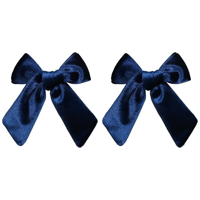 Navy Blue Velvet Ribbon Bow Hair Clips 2pc 4" Ponytail Alligator Clip for Teen Toddler Girls Tull... | Amazon (US)