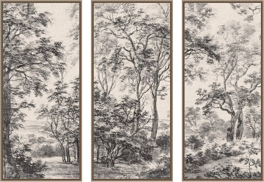Kate and Laurel Wooded 1648 Antonie Waterloo Linen Panel 3 Piece Framed Canvas Wall Art Set by No... | Amazon (US)