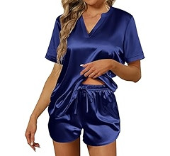 Ekouaer Silk Pajamas for Women Short Sleeve Sleepwear Two-piece Pjs Set Soft V Neck Loungewear To... | Amazon (US)