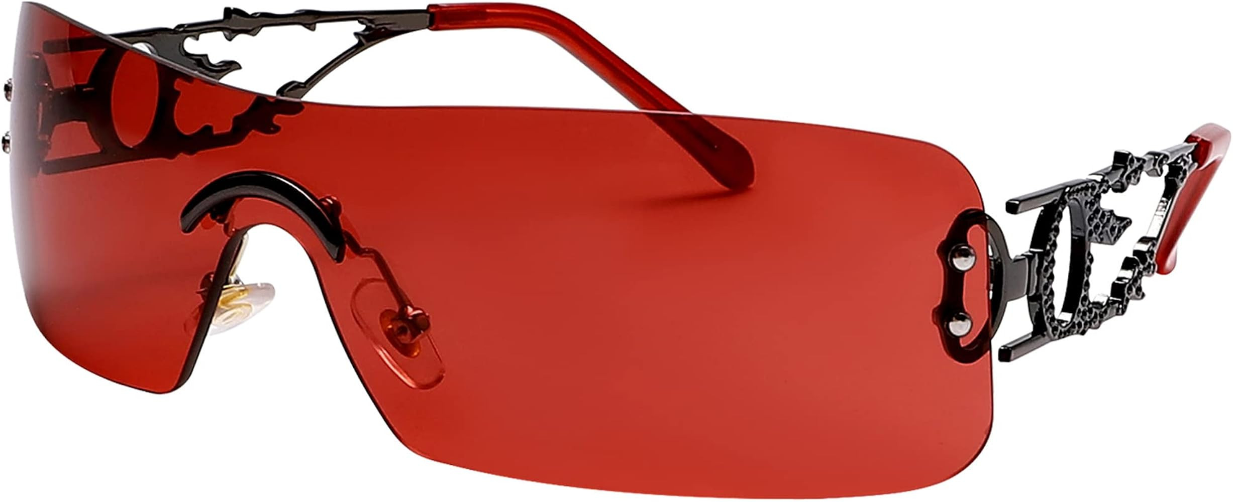 Rimless Y2k Sunglasses For Women Men Rectangle Vintage glasses Fashion Flame Metal Sunglass Frame... | Amazon (US)