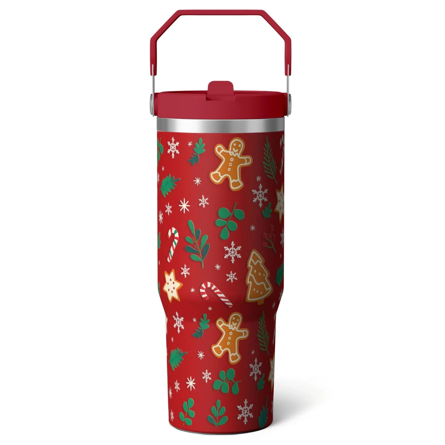 1pc Christmas tree 30oz Tumbler with Straw & Handle - Insulated Stainless Steel Cup | Holiday Gif... | Walmart (US)