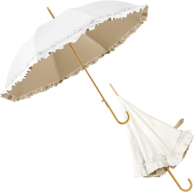 40.16inch Ruffled Princess Parasol with One-Touch Open - UPF50+ UV Blocking Sunshade, 8-Rib Fiber... | Amazon (US)