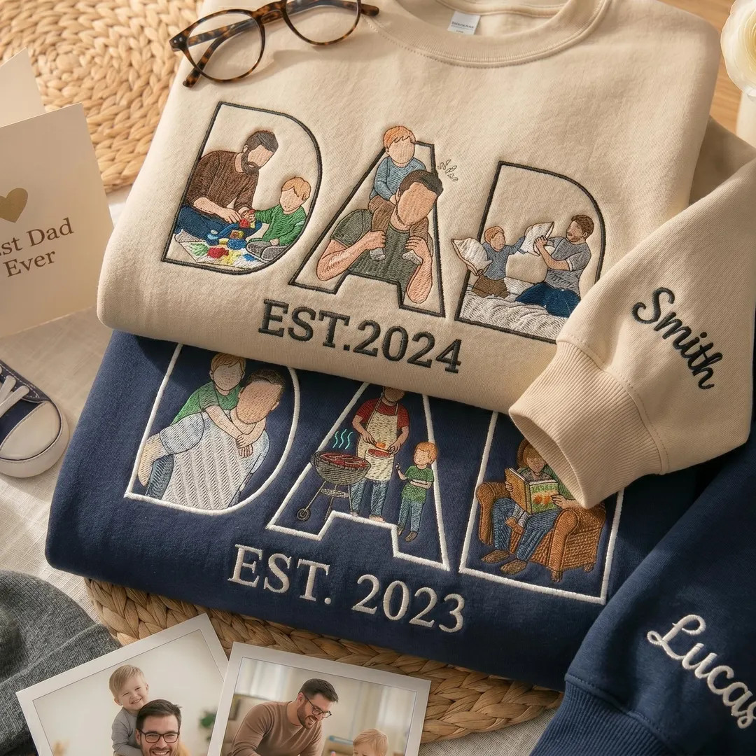 Custom Dad Sweatshirt With Photo Inside Letters, Personalized Father's Day Gift, Embroidered Face... | Etsy (Global)