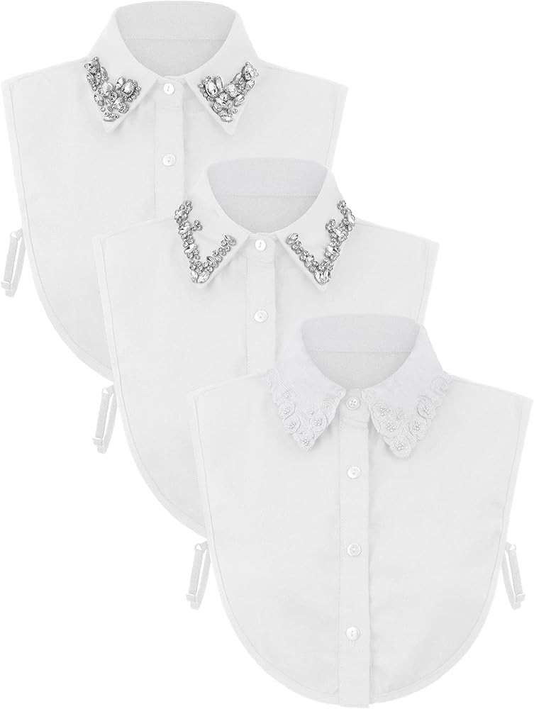 Bencailor 3 Pieces Fake Collar Detachable Dickey Collar for Women Stylish False Rhinestone Half S... | Amazon (US)