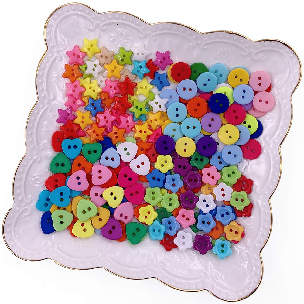 200 Pcs Craft Buttons Sewing Button Colorful Button Round Heart Star Flower Mix Buttons for DIY C... | Amazon (US)