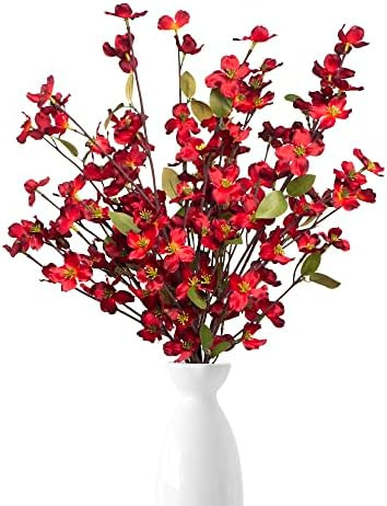 Artificial Plum Blossom Branches, 23.5 Inch Faux Cherry Flowers,Short Stems Silk Tall Fake Flower... | Amazon (US)
