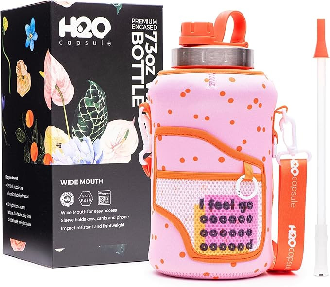 H2O Capsule 2.2L Half Gallon Wide Mouth Water Bottle with Storage Sleeve and Removable Straw - Hy... | Amazon (US)