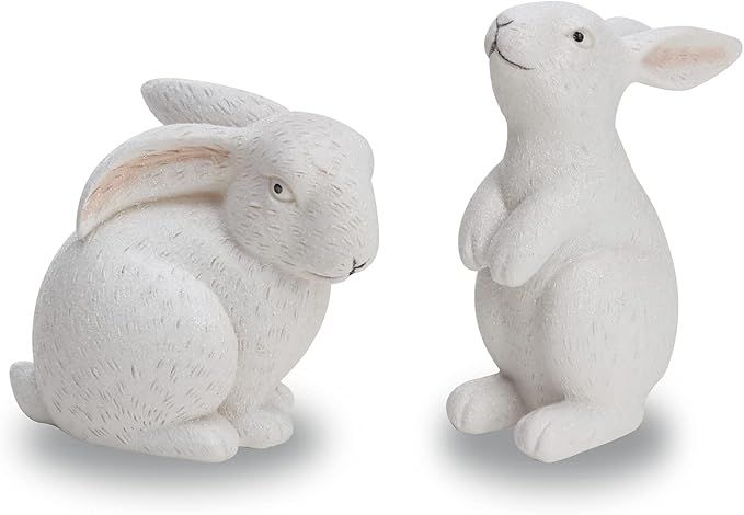 DN DECONATION Spring Rabbit Figurine Bunny Figurines Easter Decor White Bunny Decor (Small White ... | Amazon (US)