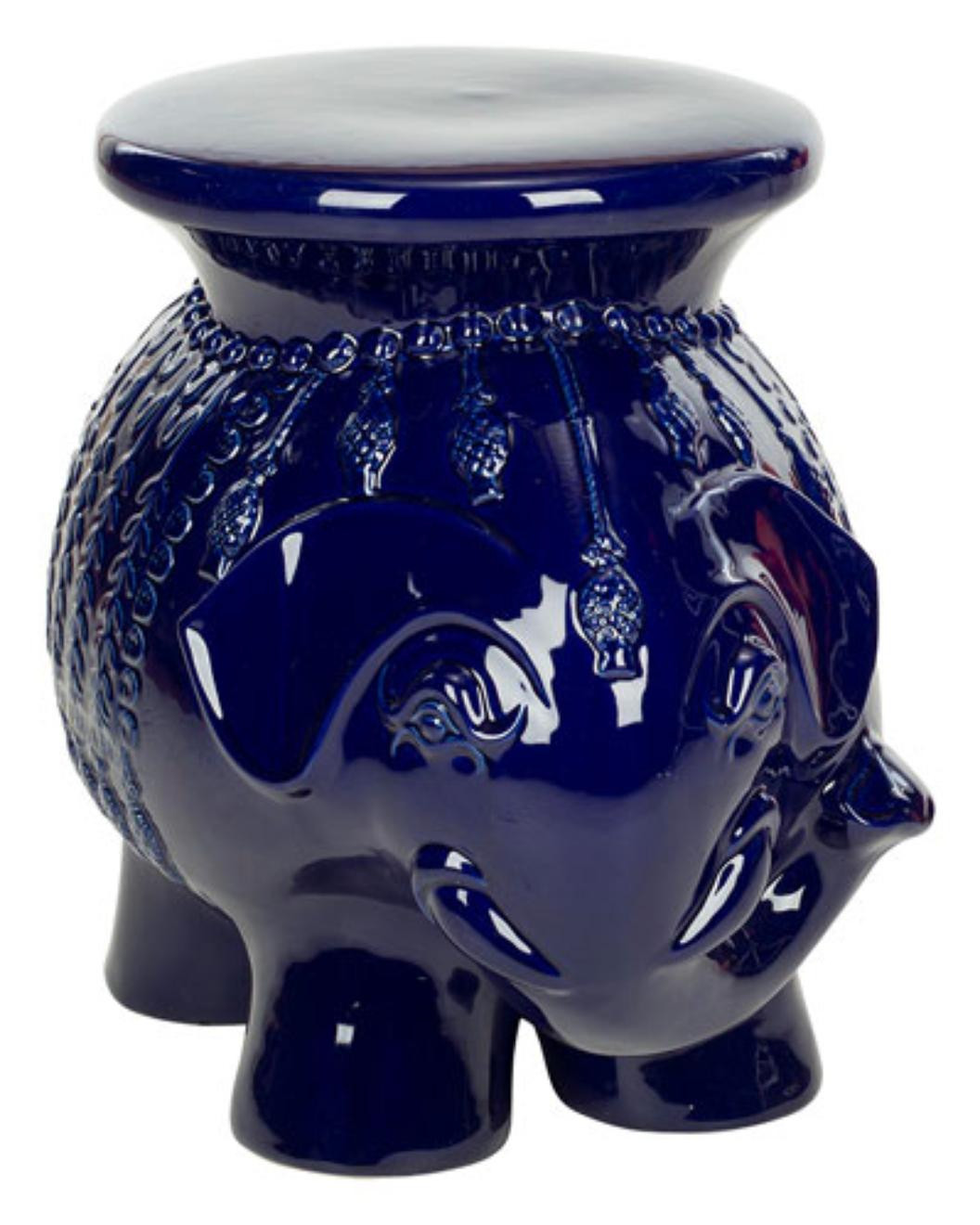 Indoor/Outdoor Navy Glazed Ceramic Elephant Stool | Gilt & Gilt City