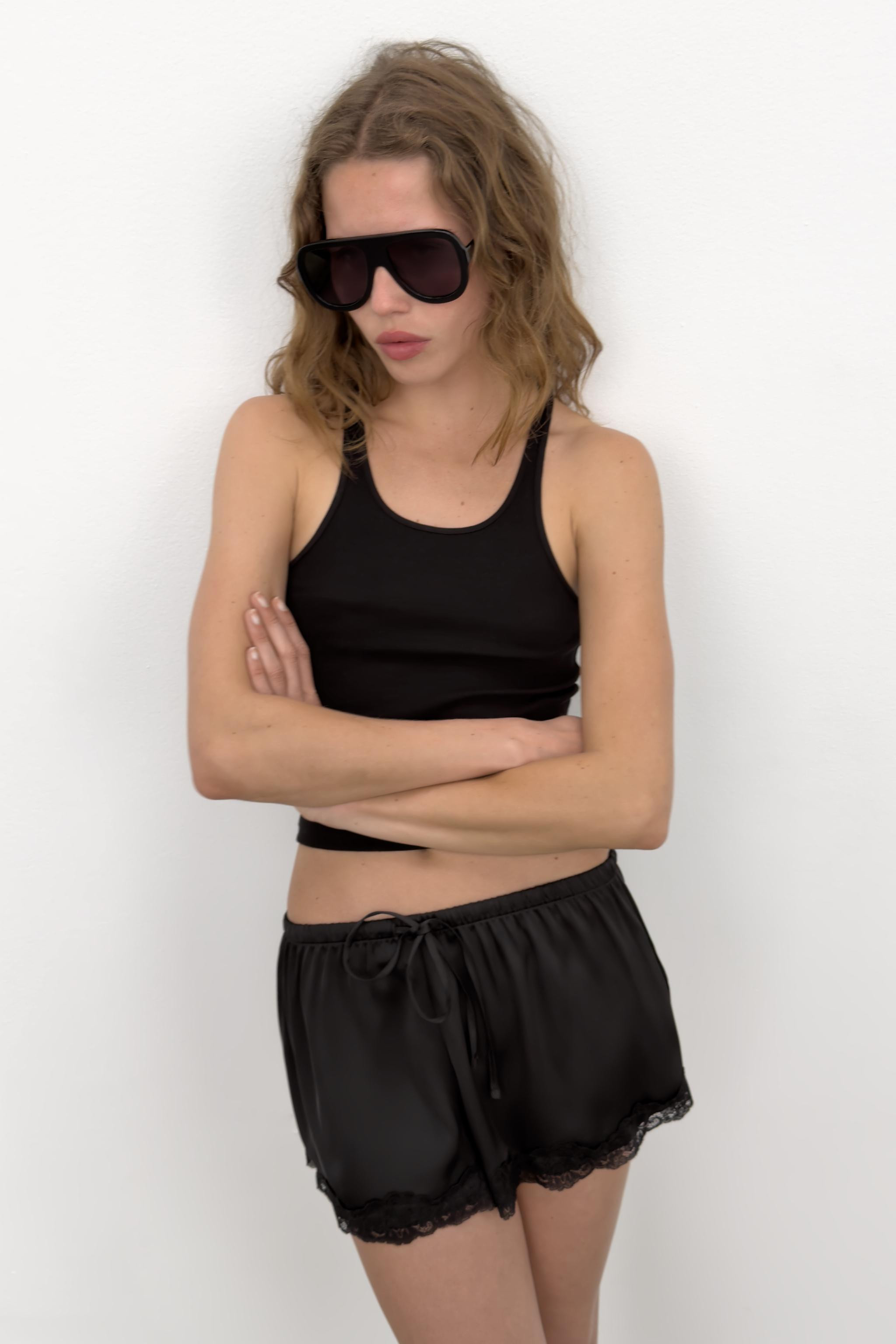 SATIN MINI SHORTS WITH LACE TRIM | Zara UK