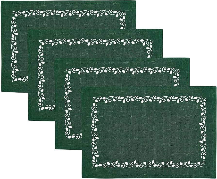 Elrene Home Fashions Holly Scroll Laser Cut Holiday Fabric Dining Placemats, Set of 4, 13"x19", H... | Amazon (US)