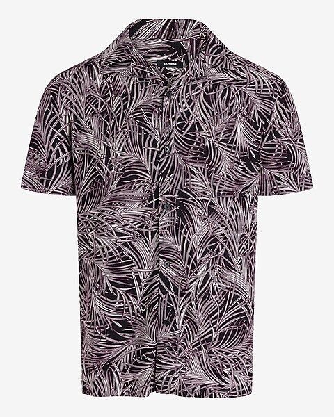 Palm Print Rayon Short Sleeve Shirt | Express