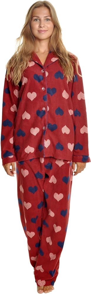 Angelina Women's Cozy Fleece Notch Collar Pajama Set with Pockets | Amazon (US)