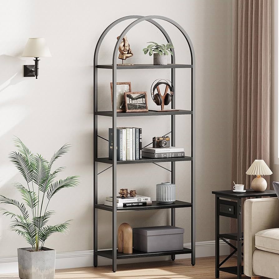 IDEALHOUSE Bookshelf 5 Tier Bookcase Arched Display Racks Tall Standing Bookshelves Metal Frame O... | Amazon (US)