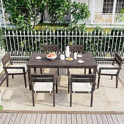 7 Pieces Outdoor Dining Set With Cushions, Modern 6 Chairs And 1 Large Table | Wayfair North America