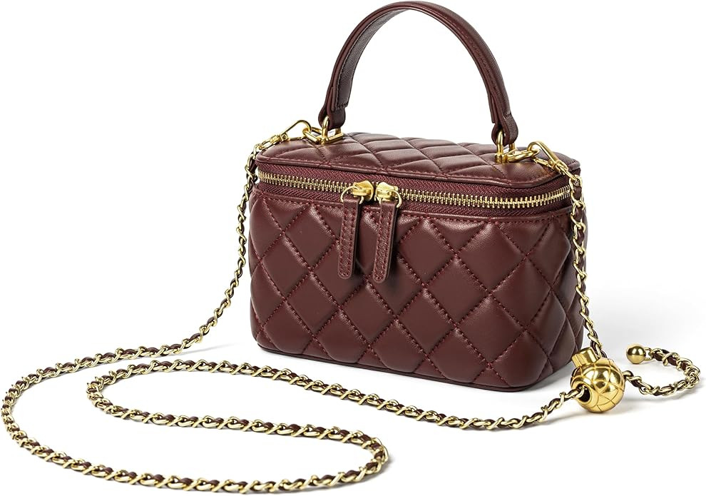 DORIS&JACKY Small Quilted Box Crossbody Purse For Women Designer Leather Mini Top Handle Pouch Ba... | Amazon (US)