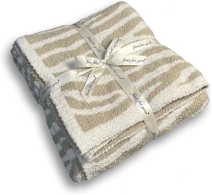 Jazzco Soft Plush Sage Green Blanket Beige Zebra Pattern Throw Knitted Ultra Stripes Blanket 71x5... | Amazon (US)