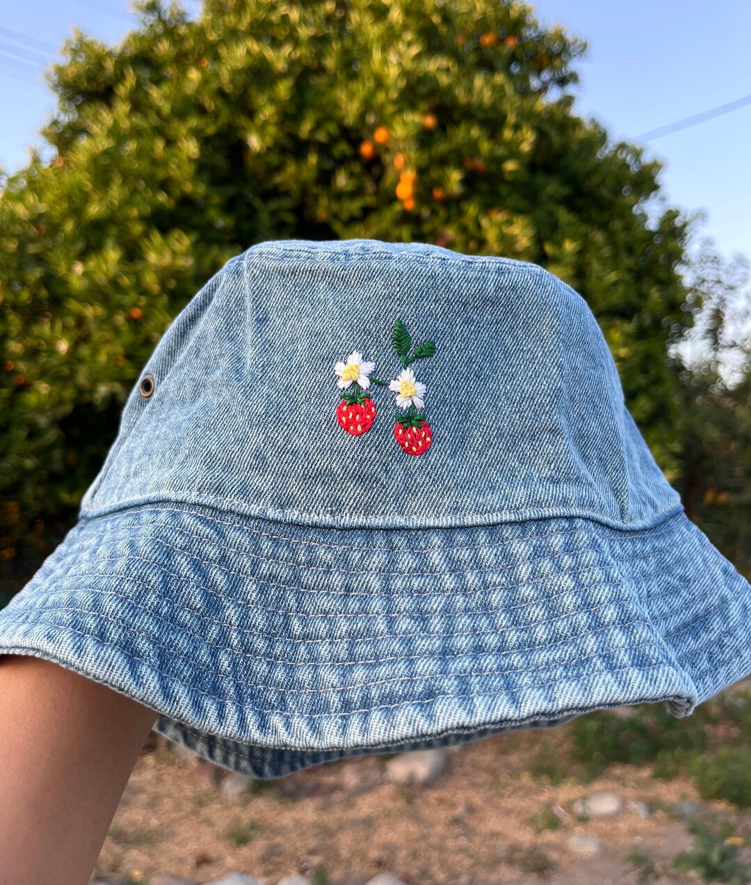 Strawberry Bucket Hat, Coquette, Embroidered Hat, Cottage Core, Gardening Spring Summer Hat - Ets... | Etsy (US)