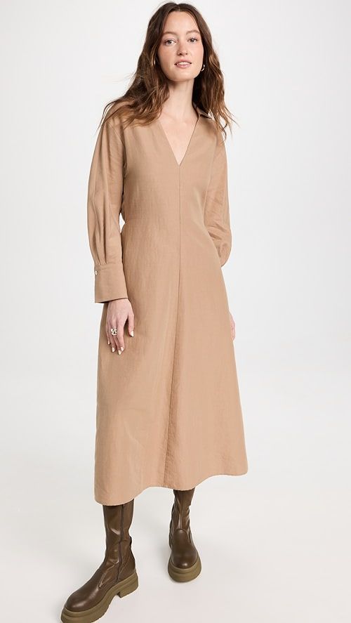 Shaped Collar V Neck Long Sleeve Dress | Shopbop