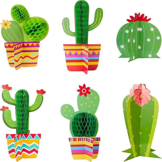 6 Pieces Cactus Party Decorations Kit Cinco De Mayo Includes 4 Pieces Cactus Honeycomb Table Cent... | Amazon (US)