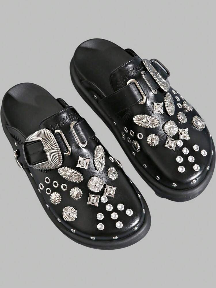 DareSee Women's Fashion Riveted Personalized Black Wedge & Platform Loafers(Suggested To Take A Larger Size) MusicFest Y2KFest Back To School Autumn Halloween Halloween Winter | SHEIN