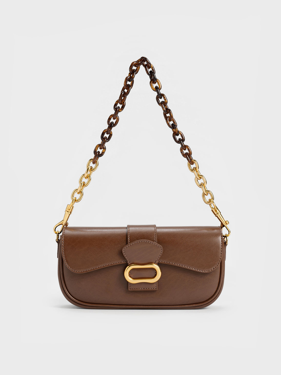 Chocolate Daki Belted Curved Bag | CHARLES & KEITH | Charles & Keith CA