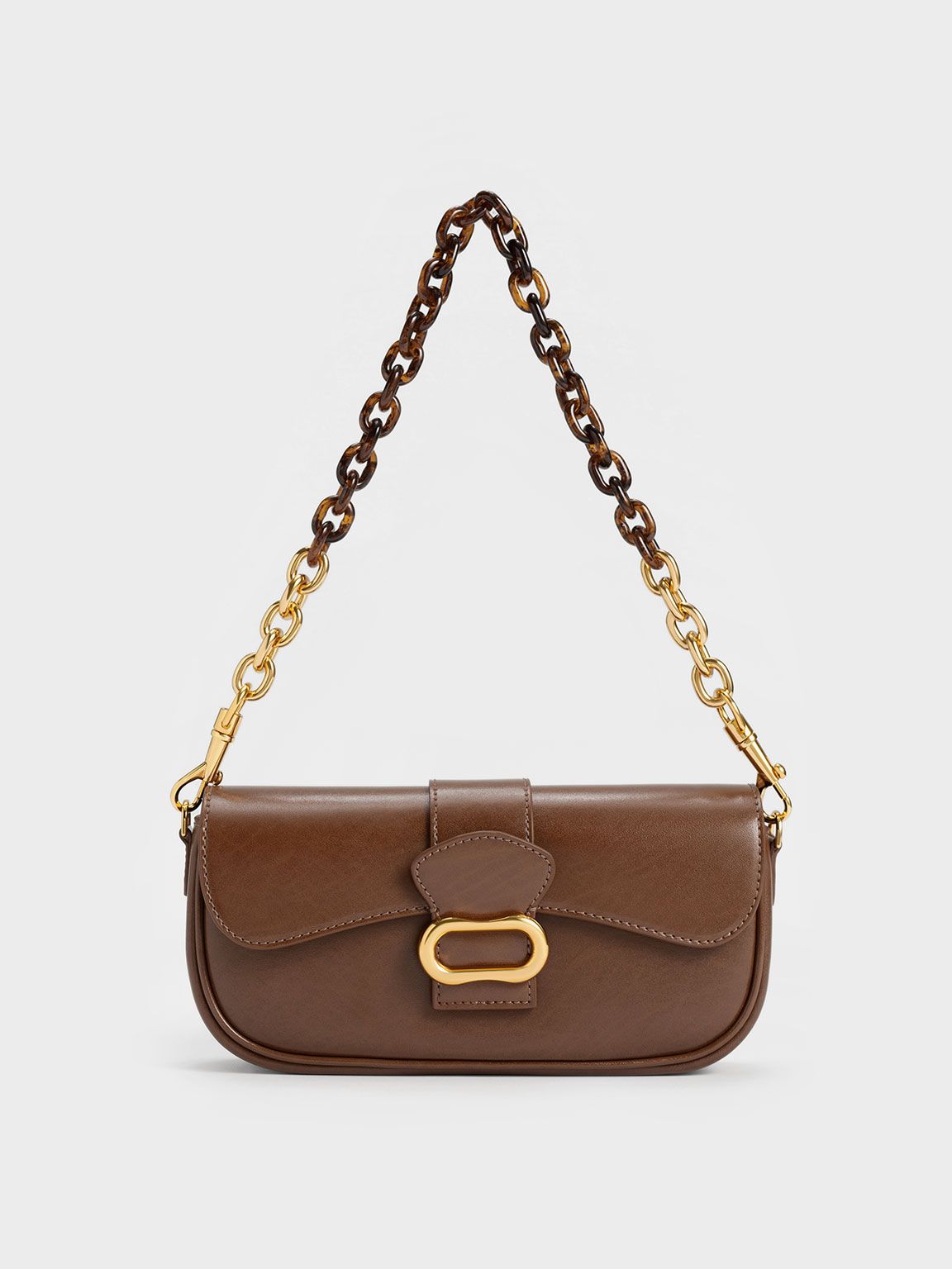 Chocolate Daki Belted Curved Bag | CHARLES & KEITH | Charles & Keith CA