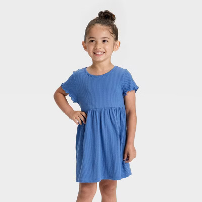 Toddler Girls' Short Sleeve Ribbed Dress - Cat & Jack™ Steel Blue 2T | Target