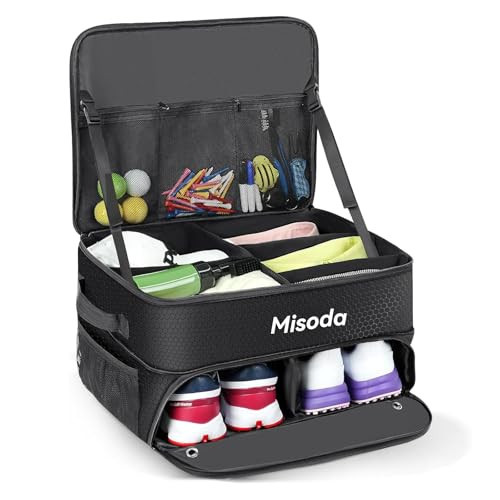 Misoda Golf Trunk Organizer with Shoe Storage, Golf Gifts for Men,2-Pair Capacity, Waterproof Car Trunk Locker Storage Box for Golf Gear and Accessories,Golfer Gifts(Black) | Amazon (US)