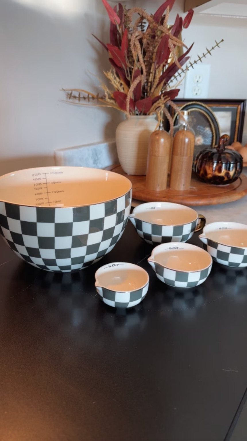 Some fall home decor updates from Walmart! These cute checkered mixing and measuring bowls, wooden lazy susan, glass pumpkin candle, matches in a glass container, affordable artwork, and a big 5-wick candle that makes it smell like fall - all look more expensive for less! 

 #LTKSeasonal #LTKHome