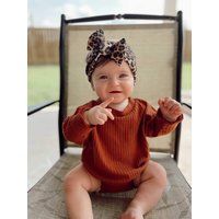 Rust Waffle Lounge Set - Baby Sweater, Bloomers, Knot Headband & Turban Toddler Top Stylish Clothing | Etsy (US)