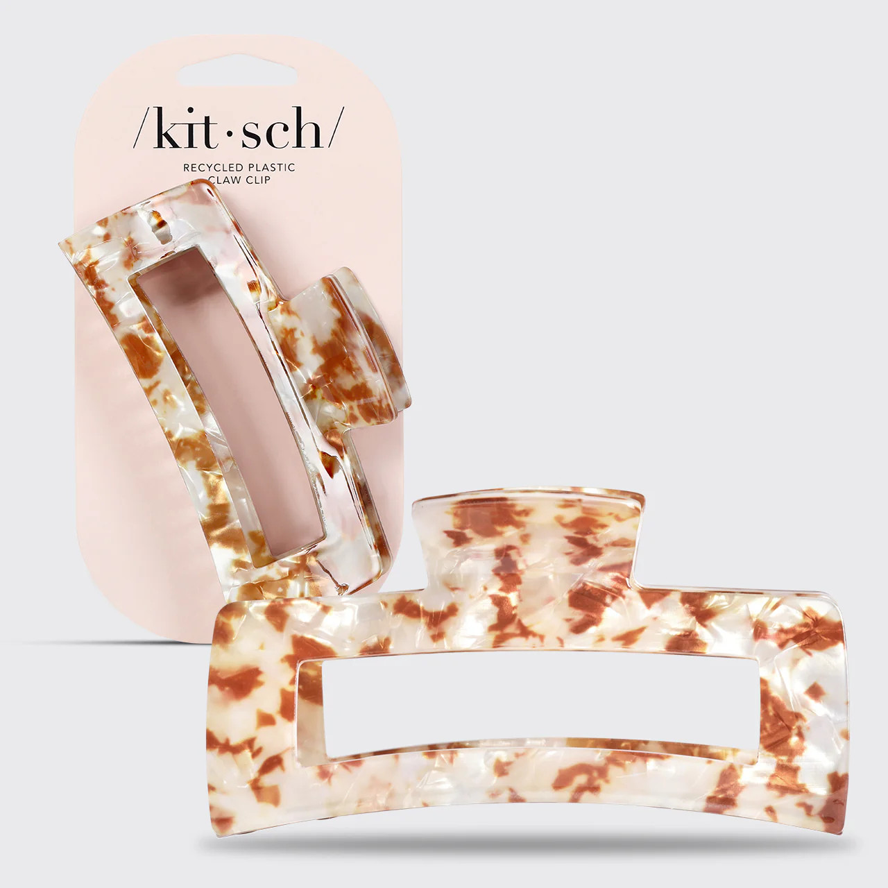 Jumbo Open Shape Claw Clips - Tan Marble | Kitsch