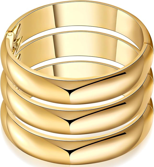 Gold Bangles Bracelets Set for Women Gold Polished Chunky Bangle Trendy Wide Chunky Cuff Bangle J... | Amazon (US)