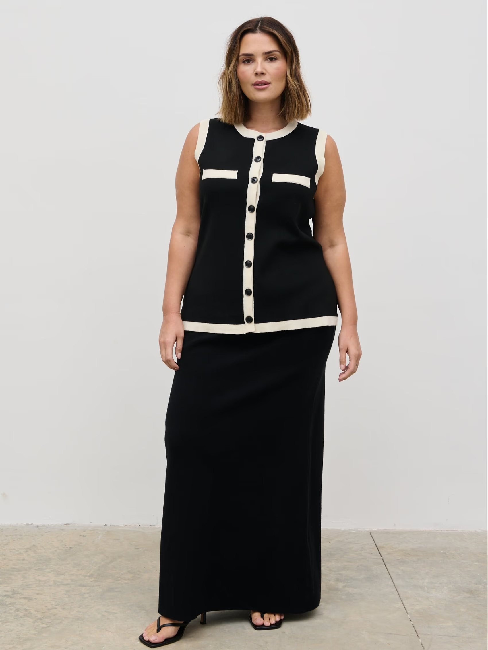 Indigo Contrast Knit Waistcoat Curve | Pretty Lavish (UK)