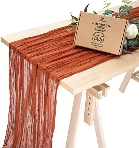 Vitalizart Cheesecloth Table Runner Terracotta 35 x 120 Inches Gauze Tablecloth 10Ft Burnt Orange... | Amazon (US)