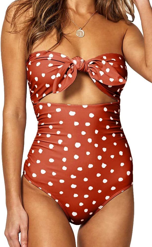 Nulibenna Womens One Piece Swimsuit Bandeau High Waisted Monokini Swimwear Tummy Control Cutout T... | Amazon (US)
