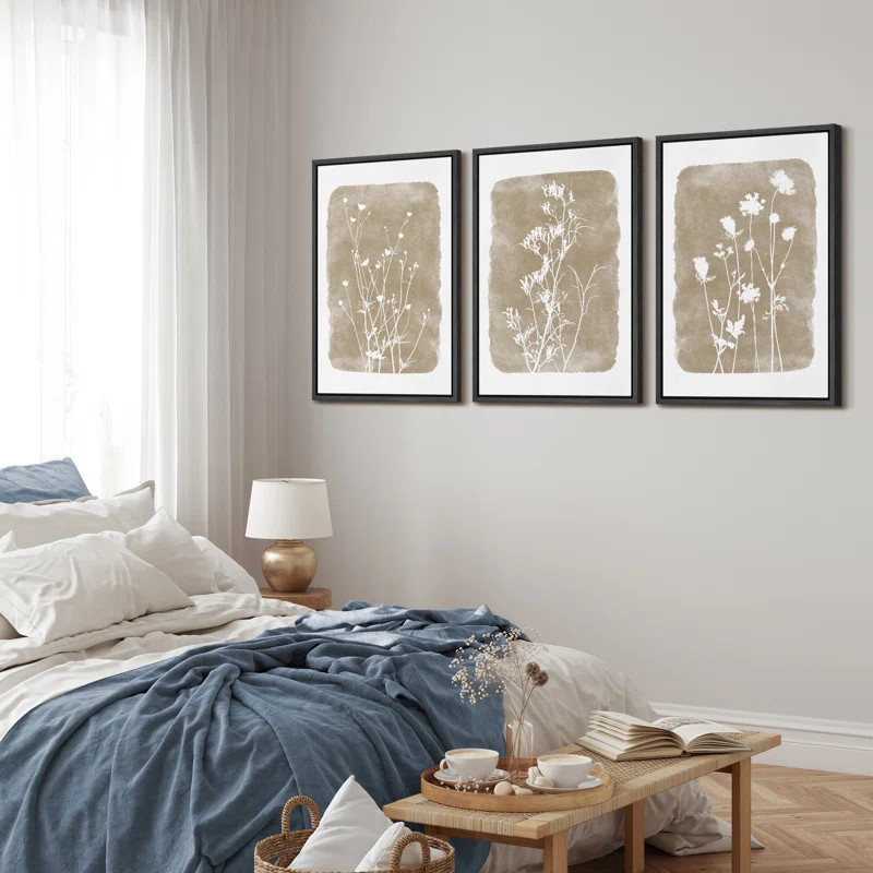 Simple Rustic Botanical Floral Vintage Wildflower Pictures Framed On Canvas 3 Pieces Print Wall A... | Wayfair North America