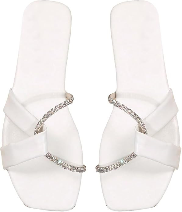 GORGLITTER Women's Rhinestone Sparkly Flat Sandals Open Toe Cross Strappy Sandals Dressy for Wedd... | Amazon (US)