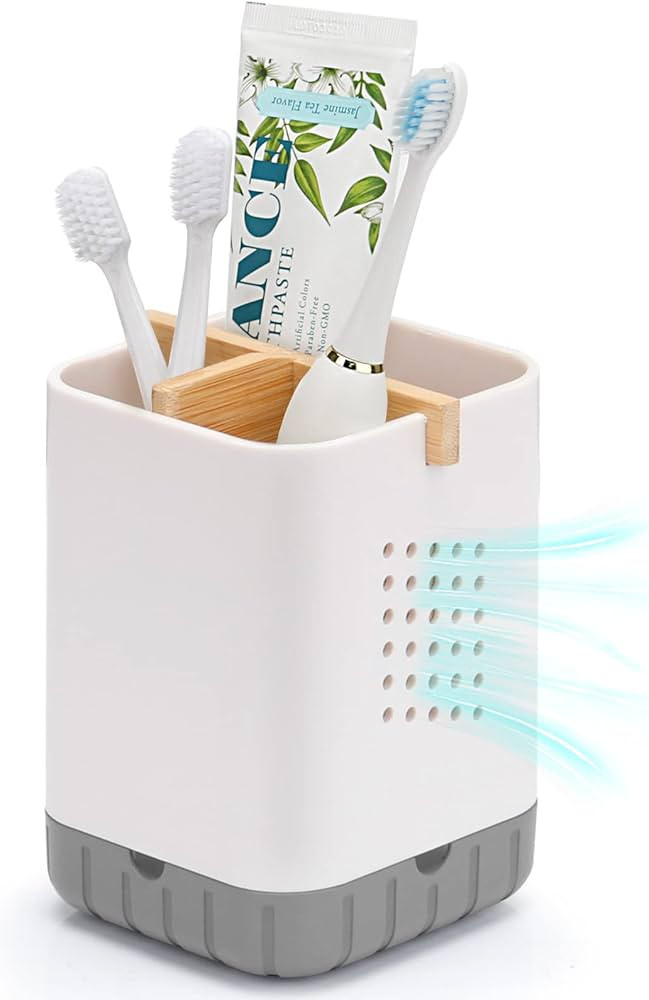 Boperzi Toothbrush and Toothpaste Holder with Bamboo Divider for Bathroom Countertop Organizer, P... | Amazon (US)